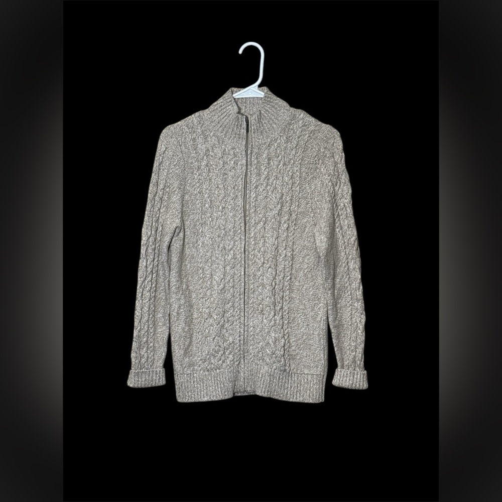 L.L. Bean Men's Zip-Up Sweater - Cream,100% Cotton Pima,Size M